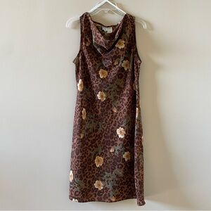 Y2K Betsy Lauren Brown Leopard Print Floral Dress Size 16